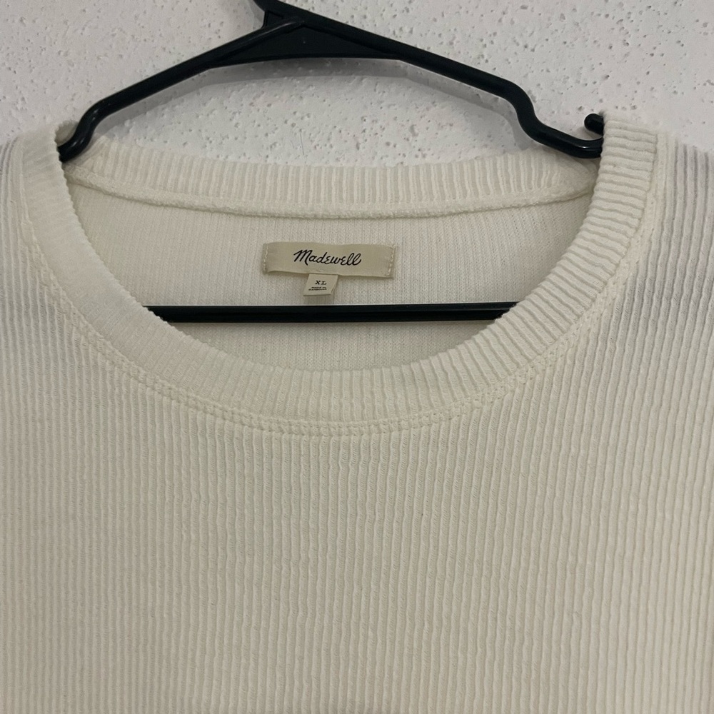Madewell Ribbed Long Sleeve Knot-Front Top Style K4412 In Ivory Size L Classic - Picture 6 of 14
